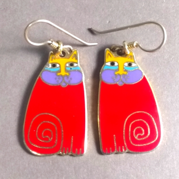 Retro Red Enamel Cat Earrings by Laurel Burch - Picture 2 of 4